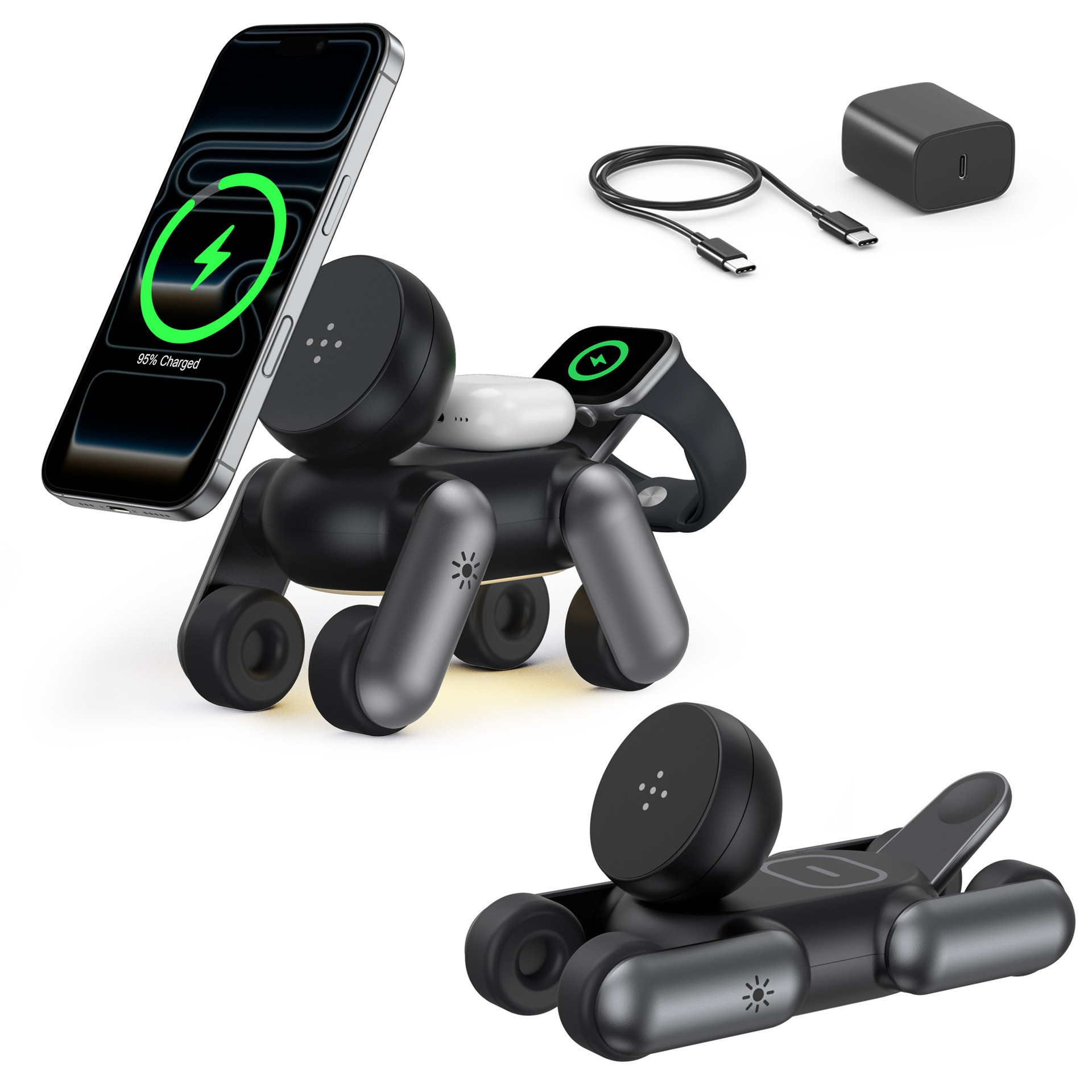 Smartwatch Phone Watches - Pengisi Daya Nirkabel Magnetik 3-in-1 Portabel,