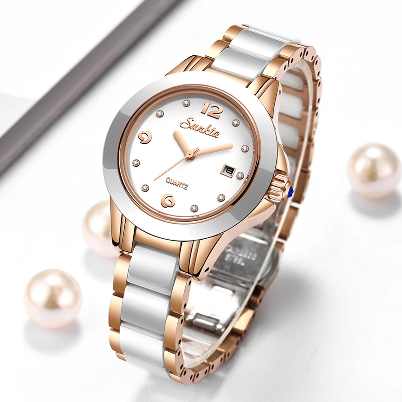 Luxury Ceramic Watch - Sunkta Jam Tangan Wanita Kuarsa Kasual