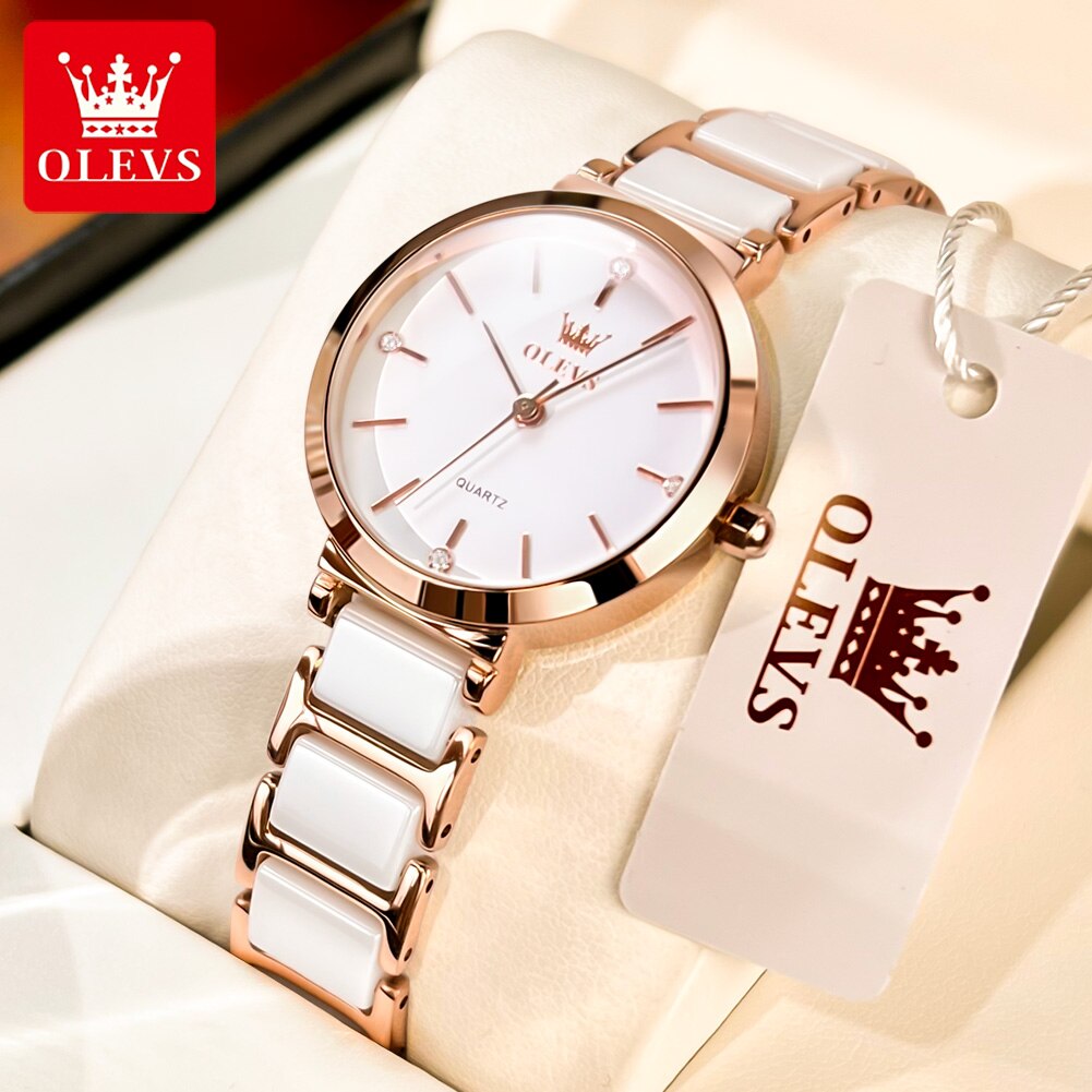 Luxury Ceramic Watch - OLEVS jam tangan kuarsa untuk wanita,