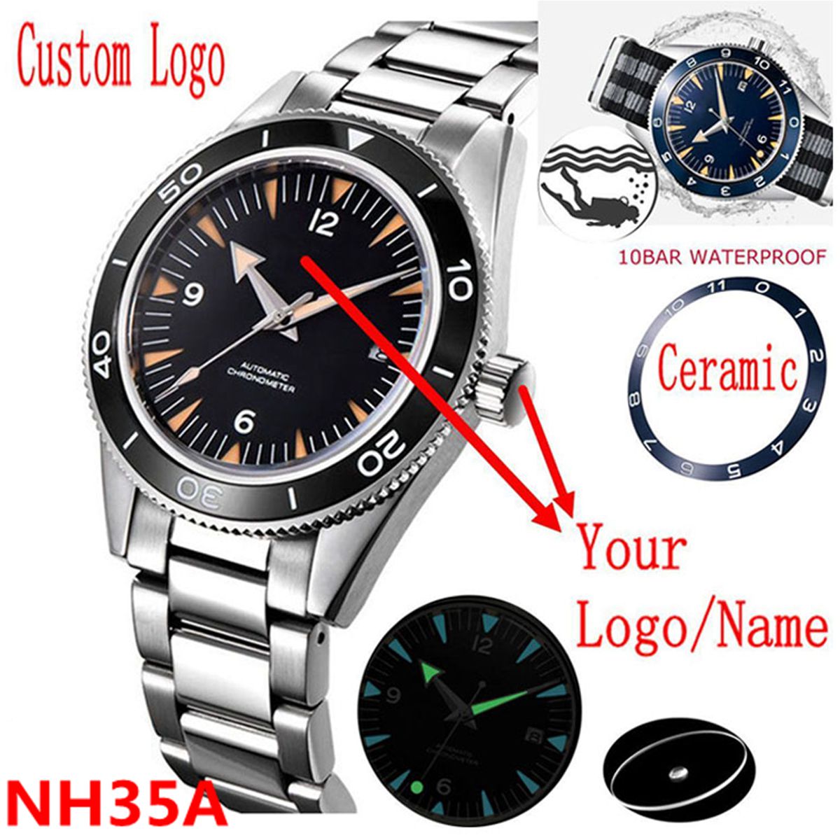 Logo Kustom NH35 Jam Tangan Pe - Luxury Ceramic Watch ulasan dan harga