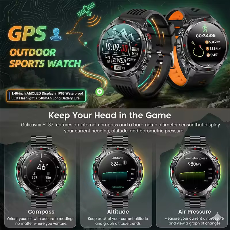 Jam Tangan Pintar GPS Militer  - Smartwatch Running Watches For Men ulasan dan harga