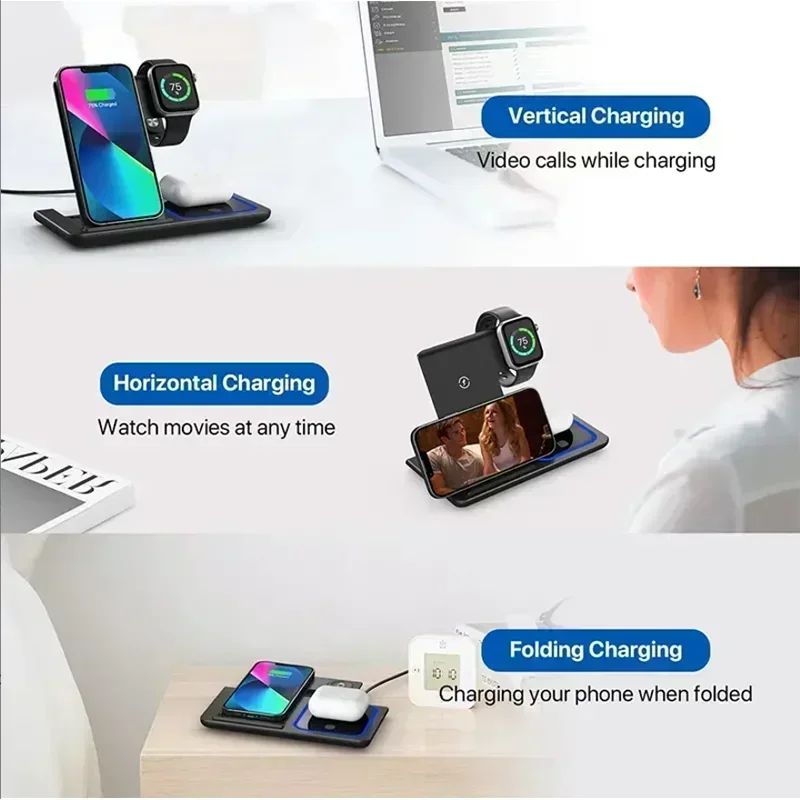 Pengisi Daya Nirkabel 3 In 1 D - Smartwatch Phone Watches ulasan dan harga